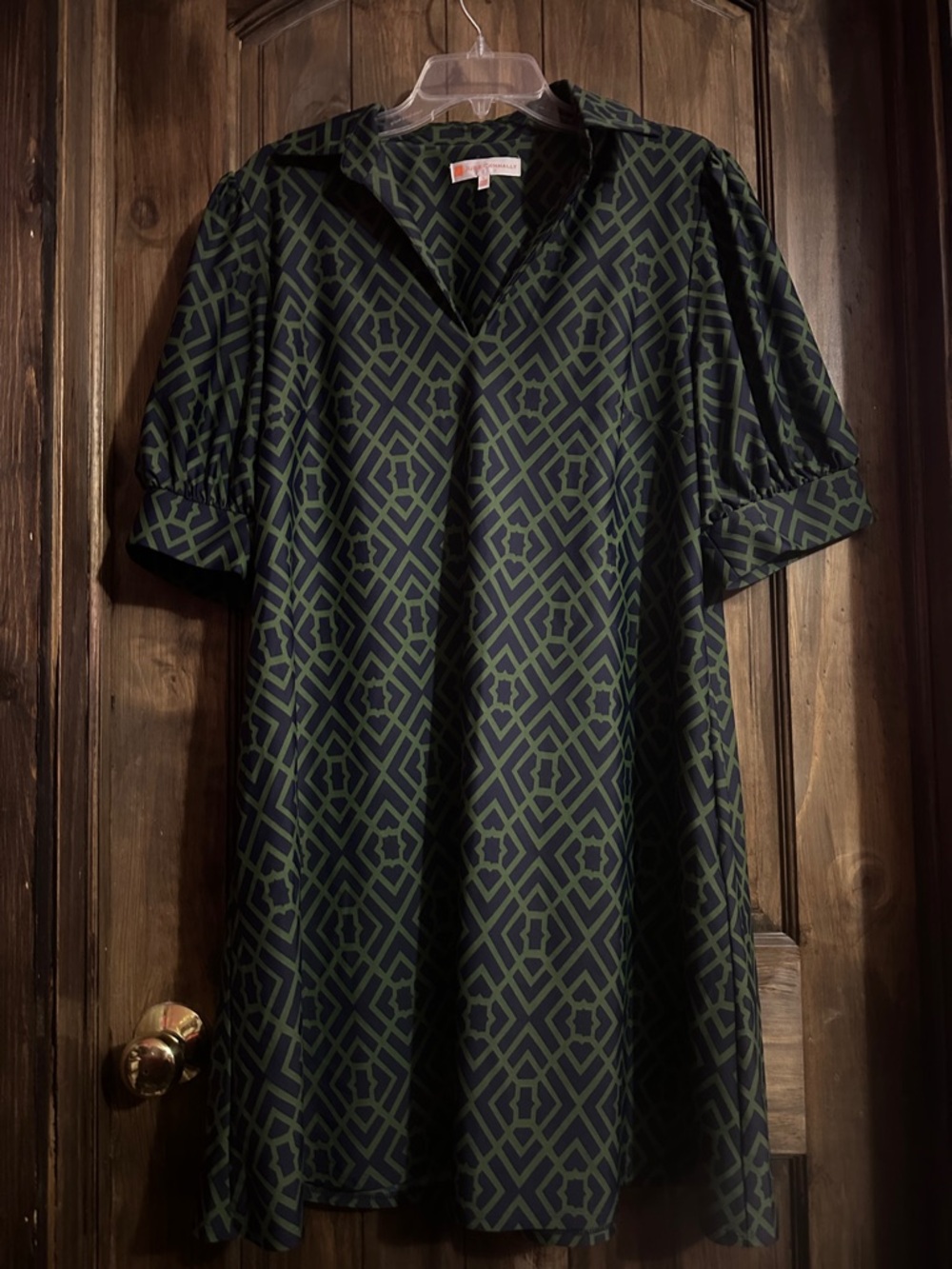 Jude Connally Green and Black Geometric Short-Sleeve Shirt dress size large